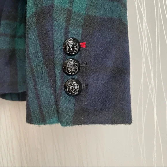 Talbots Green Tartan Plaid Wool Blend Blazer 12 Petite - Picture 8 of 11